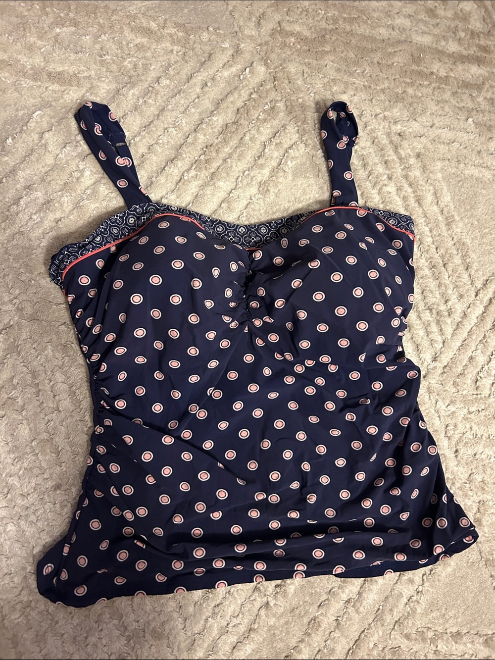 Lands' End Navy & Pink Polka Dot Tankini Top